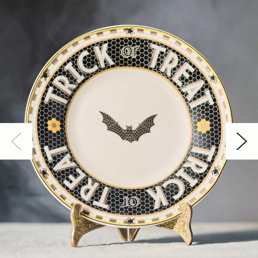 Anthropologie The Bistro Tile Stoneware Dessert Plate: Halloween Edition